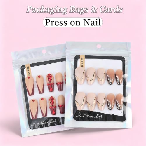 100PCS Laser Press on Nail Packaging Bags Empty Nail Storage Bags 100PCS Instructions Cards - color: Laser