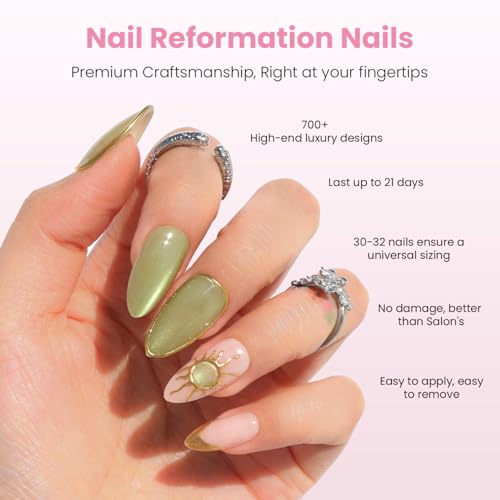 Nail Reformation Press On Nails, Emerald Green Medium Almond 30 Pcs - color: Sun & Sky