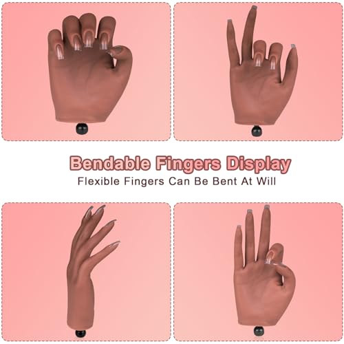 Practice Hand for Acrylic Nails，Nail Practice Hand with Stand Bracket, Flexible Bendable Silicone Nail Practice Fake Hand, Nail Training Mannequin Hand for Acrylic Nails for Beginners, Nail Tech - color: 5#
