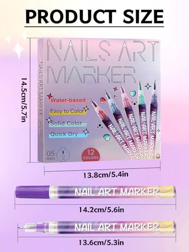Kalolary 12 Color Nail Art Pens Set Nail Art Markers - color: I