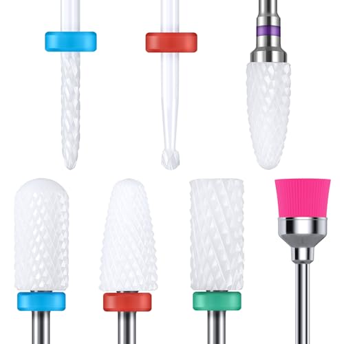 MelodySusie Ceramic Nail Drill Bits Set, 3/32'' (2.35mm) Professional Acrylic Nail File Drill Bit for Manicure Pedicure Cuticle Gel Nail Polishing 7Pcs - color: 1 Coarse, 3 Medium, 2 Fine and 1 Brush, size: 7 Piece Set