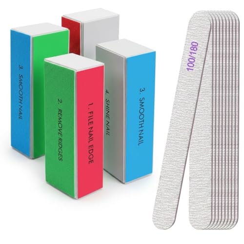 Qianyu 14 Pcs 4 Way Nail Buffers Block and Double Sided Nail Files