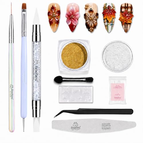 Beetles 3D Nail Art Brushes, Dual-ended Silicone Manicure Tool Gold Chrome - color: D - Silver White-2