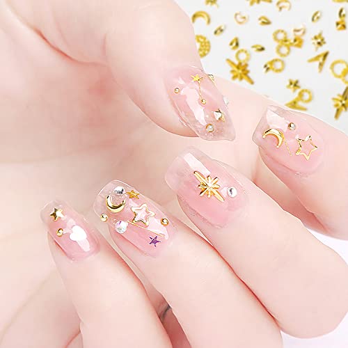 3D Nail Charms - Gold Star, Moon, Multiple Shape Gem, 3 Boxes, Metal Nail Decoration Studs, for Nail Art - color: Metal Studs