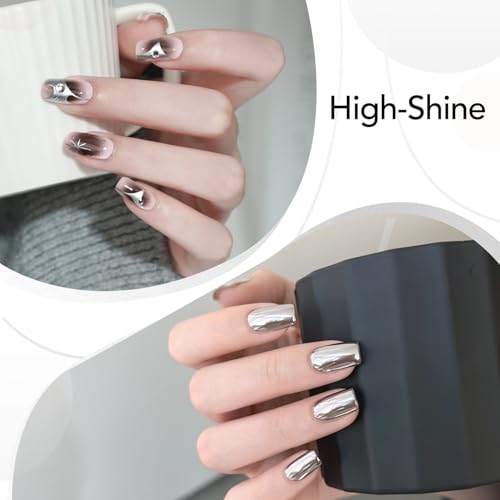 GAOY Metallic Silver Gel Nail Polish Art Liner, 8ml 3D Mirror Chrome Effect