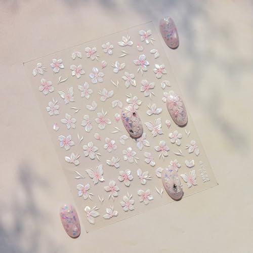 5D Embossed Flower Nail Art Stickers Pink Butterfly Nail Decals Spring Cherry Blossom Designs Self-Adhesive Nail Decor Flower Petal Nail Design Stickers Cute Nail Art Decals for Women DIY Manicure - style: 5D Embossed Nail Stickers-1