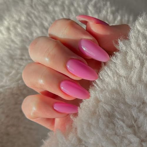 Pink Acrylic Press on Nails Almond Shaped Medium Fake Nails - color: 13-Pure Pink