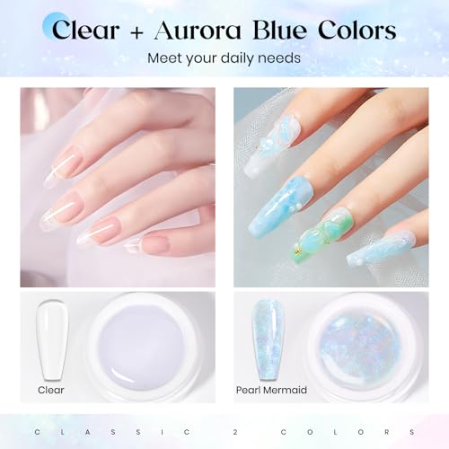 MIZHSE Non-Sticky Solid Builder Gel, Aurora Blue and Clear Sculpting Gel for Nails, Mermaid Pearl Building Carving Modeling Hard Extension 3D Nail Art Salon Home DIY - color: 15g Aurora Blue+Clear