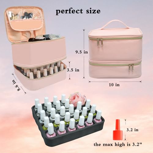 Nail Polish Organizer Case, Holds 30 Bottles + UV Lamp, Pink - color: Pink