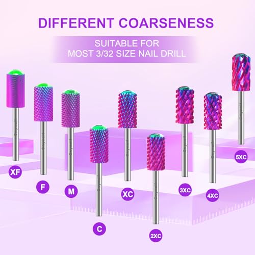 3/32" 2PCS Large Round Barrel Safety Nail Drill Bit for Gel Acrylic Removal - color: Purple-2PCS, size: 2XC