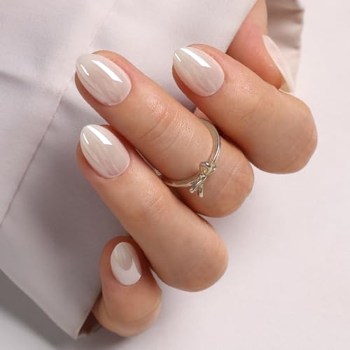 SHANGMENG Halloween Press on Nails, Extra Short Almond White Chrome Nails - color: White Mirror