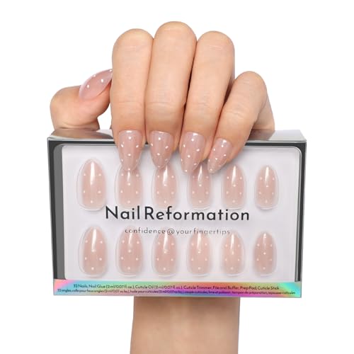 Nail Reformation Press On Nails, Milk Dots | Polka Dot Short Almond 32 Pcs - color: Milk Dots