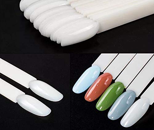100 Tips Fan Shape Plastic Nail Art Tips Display Polish Board Display Practice Sticks with Metal Split Ring Holder (Clear+White) - color: Clear+White