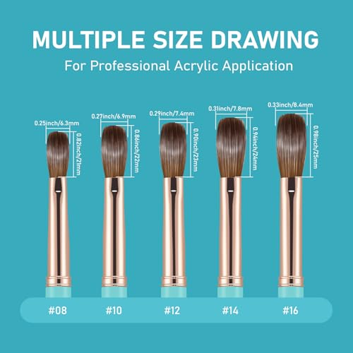 Acrylic Nail Brush Size 14, 100% Pure Kolinsky Nail Brush for Acrylic Application, Professional Nail Extension Manicure Tool Nail Drawing Pen for DIY Home Salon(Cyan) - color: Cyan, size: #14