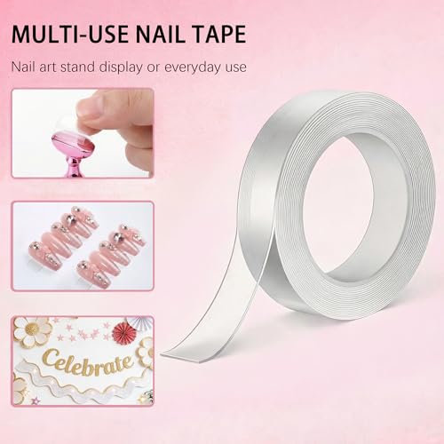 Nail Stand for Press On Nail Holder for Painting Nails Magnetic Nail Tips Practice Holder with 2 Pcs Double-sided Tape for DIY Painting (Pink B) - color: Pink B