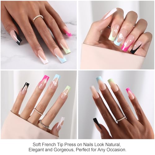 Dsixnails French Tip Press on Nails, 150Pcs Long Square Matte, 5 Colors - color: A-CF-Long 5 IN 1-1