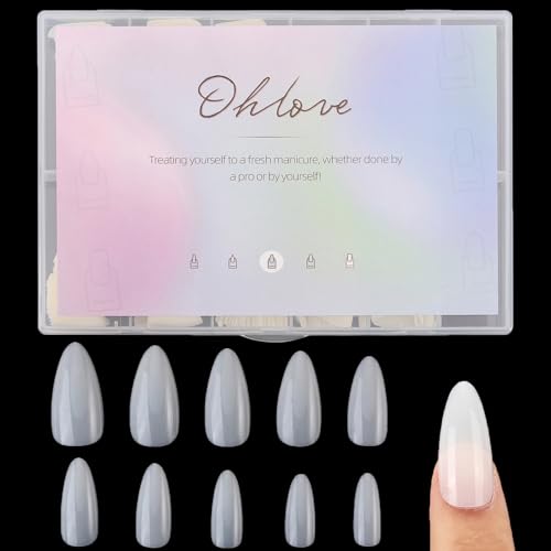 500Pcs Medium Almond Fake Nail Tips Full Cover Clear Acrylic Nails Press on Nails for DIY Nail Art, 10 Sizes (Natural) - color: A-almond-natural