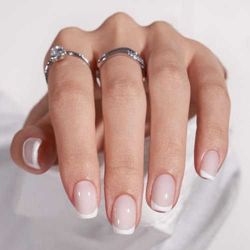 BTArtbox Press On Nails, French Tip Short Square Nails, 30Pcs Full Kit - color: A-Classic French