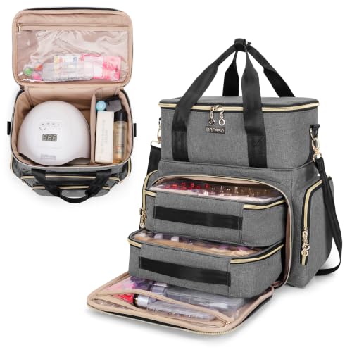 BAFASO 2 Layer Nail Polish Organizer Holds 70 Bottles and Nail Dryer, Gray - color: Gray