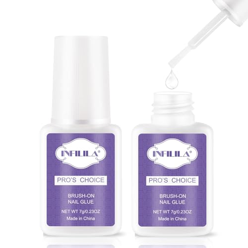 NXJ INFILILA Professional Brush On Nail Glue Arcrylic Nail Glue Nail Glue for Acrylic Nails Strong Nail Glue Professional Nails Glue Adhesive Press On Nail Glue Bulk Long Lasting 7ML/0.23OZ(2PCS) - color: 2PCS
