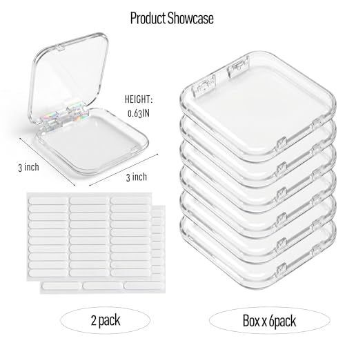 6 Pcs Press On Nail Storage Box with 60 Double Sided Adhesive Tapes, Clear Acrylic Nail Packaging Box, Fake Nail Display Case Organizer for Press Ons, Nail Art Business, Salon Supplies - color: 6 Pcs
