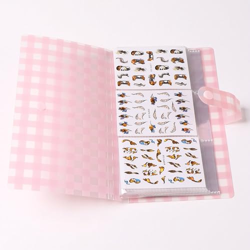 120 Slots Collecting Album for Nail Polish Strips Full Nail Wraps Toenail Stickers Storage Empty Storage Binder Book Water Transfer Nails Decals Collect Book Tools Accessories - Plaid - color: Pink Plaid