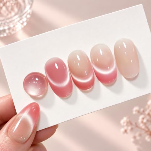BORN PRETTY French Tip Cat Magnetic Eye Gel Polish Set with Nail Stickers - color: Soft Pink Magnetic & Jelly Pink