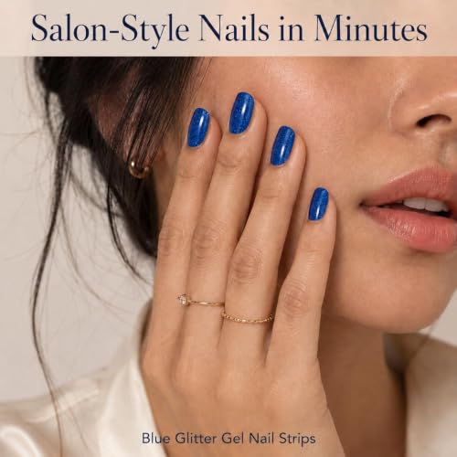 No UV Nail Stickers, 32 Blue Glitter Nail Wraps, Zero Dry Time - color: Blue Glitter
