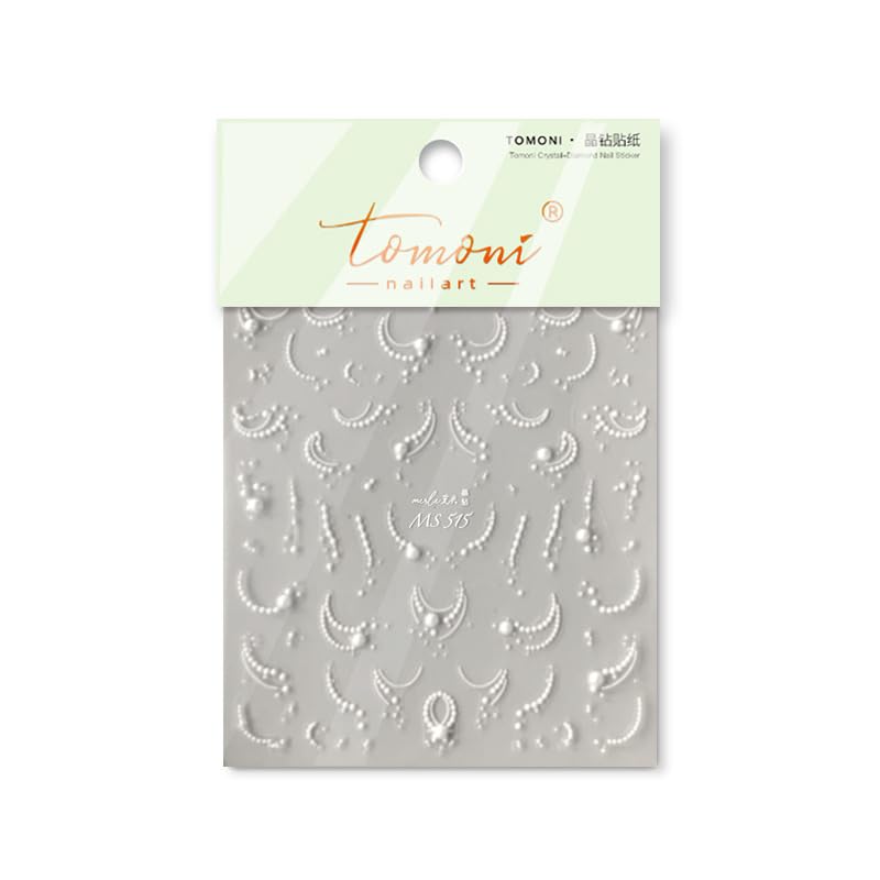 1 Sheet White French Tips Pearls Nail Art Stickers 5D Embossed Romantic Nail Stickers Line Nail Decals Design Nail Accessories French Line Manicure Supply for Women Valentines Day Nail Art Decoration - style: pearl french lines