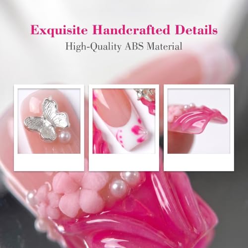 Medium Coffin Press on Nails Butterfly Pearl Handmade Fake Nails - color: style14