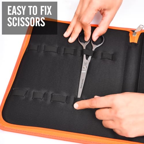 Leather Shears Case, Scissor Case, Shear Holder Holds 10 Grooming or Beauty Shears (Orange) - color: BLUE