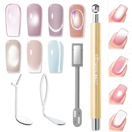 modelones 3-in-1 Cat Eye Magnet Nail Art Tool,Cylindrical & Ball Magnet Nail Art Pens, Multi-Effect Magnets for Cat Eye Gel Polish DIY at Home Salon(Magnet Only, No Gel Included) - color: A1-3-in-1 Gold Double Head Cat Eye Magnet