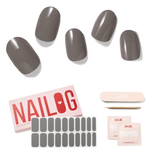 NAILOG Semi Cured Gel Nail Strips 20Pcs Grey Gel Nail Stickers - Kiss The Rain - color: Kiss the Rain