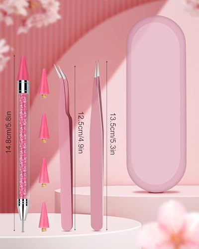 Rhinestone Picker Tool Set,Rhinestone Applicator Tool,Rhinestone Picker Dotting With 4 Extra Pink Replaceable Wax Head and 2 Tweezer (Pink A) - color: Pink A
