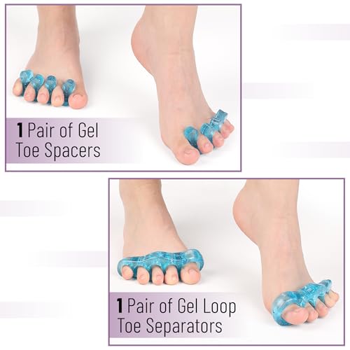 DR. JK- ToePal Gel Toe Separator, 2 Pairs, Toe Spacers, Toe Straightener, Hammer Toe Straightener, Toe Spreader, Toe Stretcher, Toe Corrector for Women and Men, Bunion Corrector - color: Blue, size: 2 Pairs