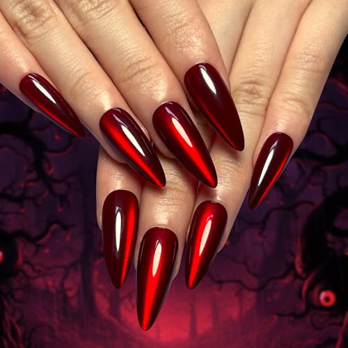30Pcs Medium Almond Press on Nails Red Stiletto Fake Nails Press ons - color: Style 11