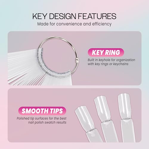 Beauticom 200 Clear Acrylic False Tip Sticks with Metal Ring Holders Fan-Shaped Nail Art Display Chart Practice Tips Tool - 200 Tips