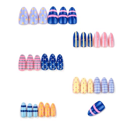30Pcs Colorful Medium Almond Press On Nails, Summer Y2K Fake Nails - color: BD-Colorful-2