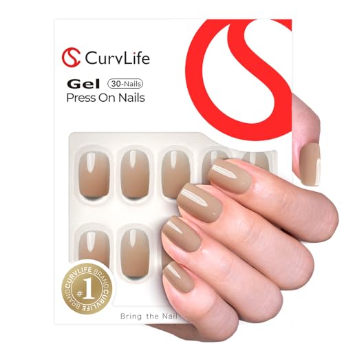 CurvLife Short Square Press On Nails, Bare Bloom Nude Pink, Soft Gel - color: Bare Bloom