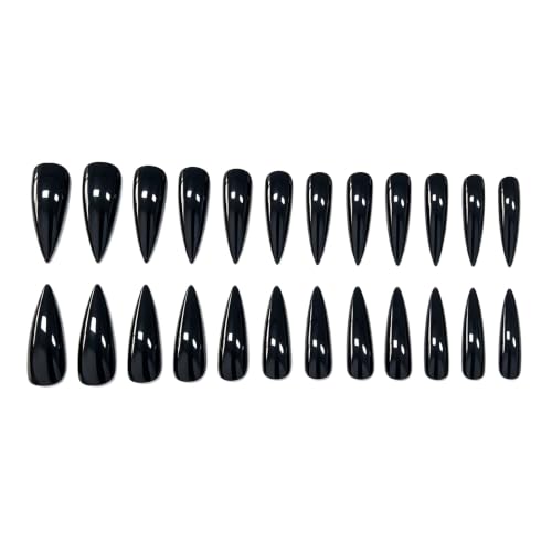 Black Press on Nails Long Stiletto Length Fake Nails Press ons 24Pcs - color: Style 10
