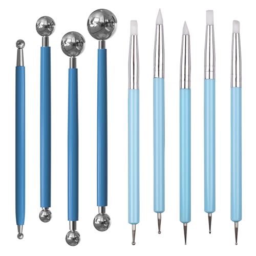 Dotting Tools, Silicone Clay Sculpting Tool, Ceramic Clay Ball Stylus Dot Painting Tools, Pottery Embossing Tool for Rock, Nail, Blending, Drawing, Modeling