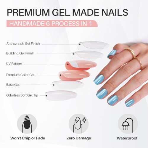 SHANGMENG Press on Nails, Square Short Aqua Blue Cat Eye Nails, Soft Gel - color: Lake Shimmer