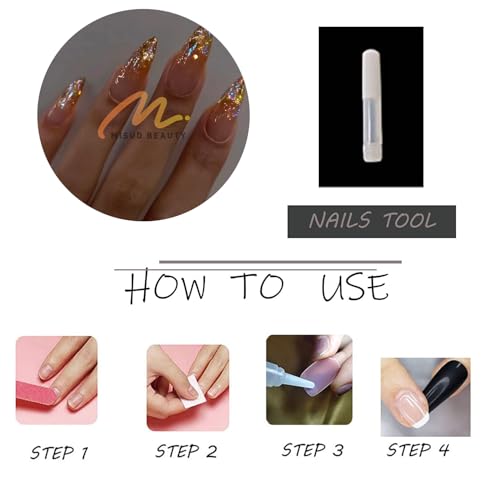 MISUD Press on Nails - Long Stiletto Glue on Nails with Orange Ombre, Acrylic Bling Glitter Rhinestone Design 24 pcs - color: 06122Orange