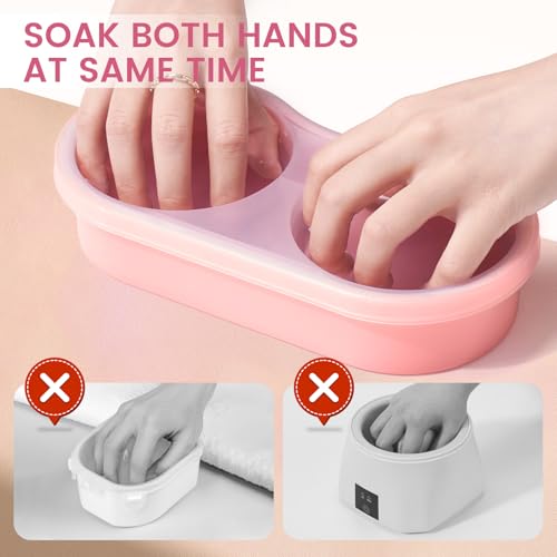 Dual Nail Soaking Bowl for Both Hands, Acetone-Proof Manicure Soak Bowl Kit - color: D3-Pink Large Soaking Area