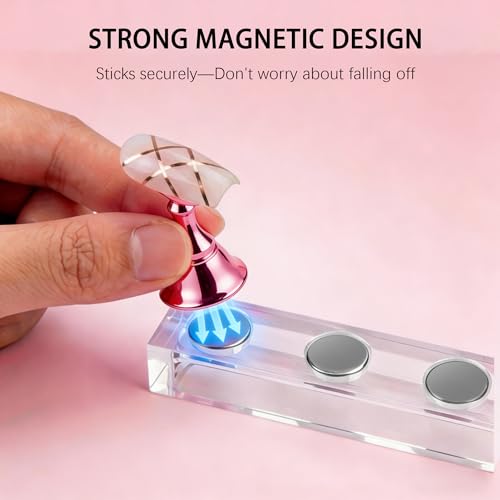 Nail Stand for Press On Nail Holder for Painting Nails Magnetic Nail Tips Practice Holder with 2 Pcs Double-sided Tape for DIY Painting (Pink B) - color: Pink B