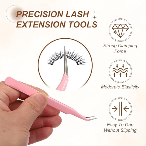 HARFINGTON 9pcs Curved Pointed Craft Tweezers with Protective Cover Pink - color: Pink