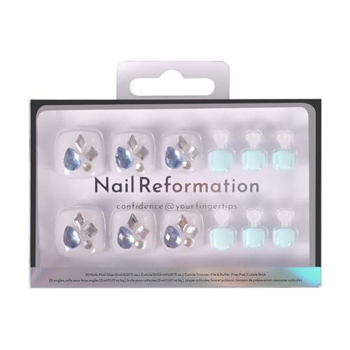 Nail Reformation Press On Toenails, Milky White & Baby Blue Short Square - color: Crown Gem