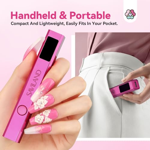 SAVILAND Mini Handheld U V LED Nail Lamp, U V Light for Gel Nails, 12W - color: Bright Pink