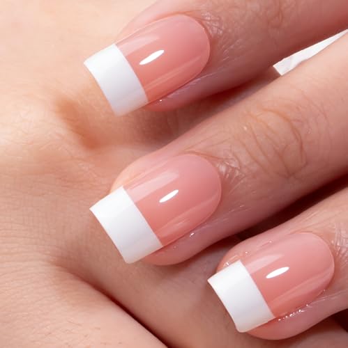 CurvLife Medium Square French Tip Press On Nails, Classic Edge, Soft Gel - color: french-1