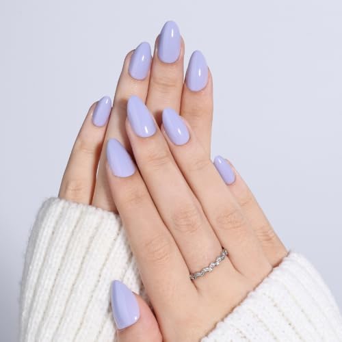 Lavender Press On Nails, Short Almond, Glossy Pastel Purple Glue On Nails - color: D9-Light Purple
